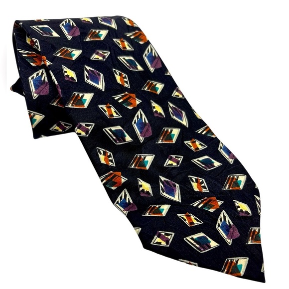 Vintage 90s Men’s Geometric Diamond Design Silk Tie By Today’s Man - Picture 1 of 4
